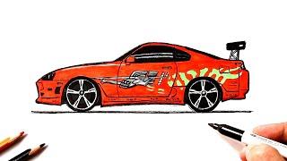 How to draw Toyota Supra A80  Draw a car from Fast and Furious