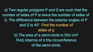 Regular Polygons  WAEC 2023  Question 11