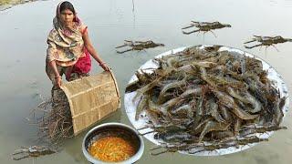 amazing catching fish curry recipe in village ।village ka famous prawns fish । eating and cooking