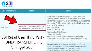 SBI Retail User Third Party FUND TRANSFER Limit Changed 2024  How To Change Define Limit in SBI