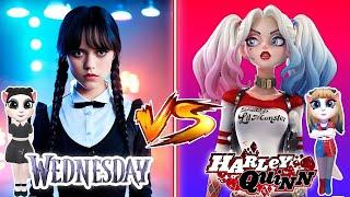 My Talking Angela’m 2  WEDNESDAY ADDAMS  VS HARLEY QUINN 🩷 In Angela 2  Cosplay