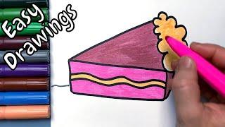 How to Draw a Piece of Cake Step by Step  Simple Drawings