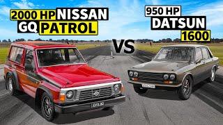 2000HP Nissan Patrol GQ races 950hp Datsun 1600  THIS vs THAT Down Under