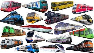 TRAIN and Railway Vehicles  Learn Railway Transport in English  Tram Submarine Train