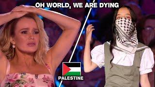 A girl from Palestine sings “Oh World Where is Childhood” and the jury and audience cry