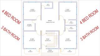 HOUSE PLAN DESIGN  EP 289  1380 SQUARE FEET 4 BEDROOM HOUSE PLANS  LAYOUT PLAN