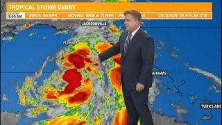 Debby Strengthens in the Gulf of Mexico expected landfall as a hurricane Monday