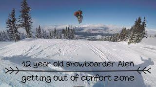 12 year old girl snowboarder Aleh  getting out of comfort zone