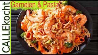 Pasta mit Garnelen in frecher Tomatensoße - Mein schnelles Rezept