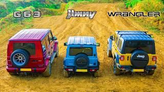 AMG G63 v Suzuki Jimny v Jeep Wrangler - Up-Hill DRAG RACE & which is best OFF-ROAD