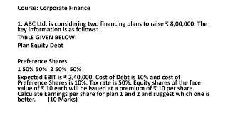 Corporate Finance nmims assignments