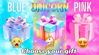 Choose your gift  3 gift box challenge 2 good & 1 bad Blue Unicorn & Pink #chooseyourbox