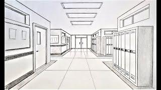 How to draw in one point perspective hallway