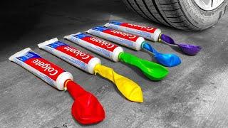 EXPERIMENT Car vs toothpaste Balloons toysJCBJUICE ORBEEZCrushing Crunchy and soft Things by Car