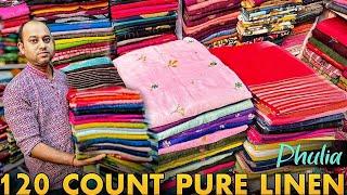 120 Count Pure Linen  Tussar Tissue Silk  Jayshree Linen  Bengal Khadi Saree Manufacturer