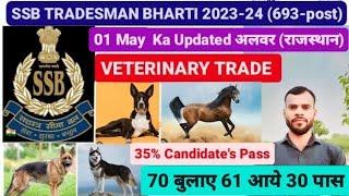 SSB TRADESMAN BHARTI 2023-24  Veterinary Trade 1st May ka Updates Alawar Rajasthan 693-post Medical