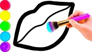 Glitter Toy Lips with Makeup Brush Set coloring and drawing for Kids Toddlers Кис Кис