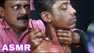 Big Eyes Barber Doing Neck Massage ASMR  Heavy Oil Head Neck Ear Massage ASMR  Cracking Massage