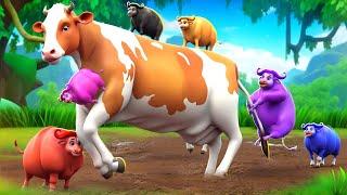 5 Colorful Buffaloes and Giant Cow Play in Mud  Funny Animals Adventures 2024