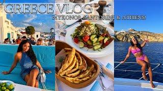 GREECE TRAVEL VLOG  GIRLS BIRTHDAY TRIP IN MYKONOS SANTORINI + ATHENS