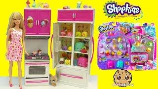 Shopkins Season 5 + 4 Unboxing with Surprise Blind Bags in Barbie Fridge - Cookieswirlc