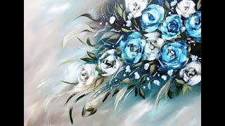 Blue Rose Bouquet Acrylic Painting Blending Acrylics Blauer Rosenstrauß Acrylmalerei V423