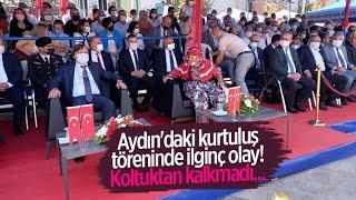 AYDINDAKİ KURTULUŞ TÖRENİNDE İLGİNÇ OLAY KOLTUKTAN KALKMADI...