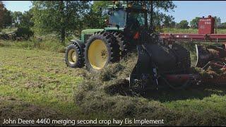 John Deere 4460 tractor merging second crop hay with Miller Pro Avalanche