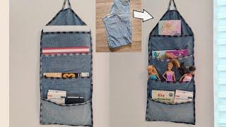 DIY Multipurpose Organizer from old Jeans DIY Wall Organizer Wandorganisator aus altem Jeans nähen