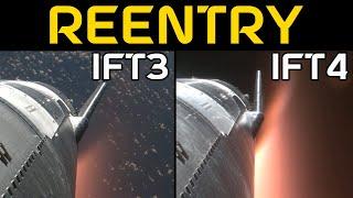 Starship Reentry SYNCED IFT 3 vs IFT 4