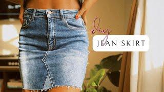 DIY  Denim Mini Skirt from Old Jeans  Step by Step  SEW ALONG #1