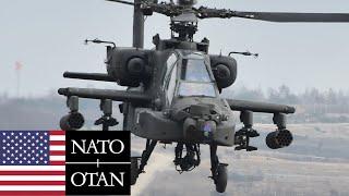 U.S. Army NATO. AH-64D Apache Longbow attack helicopters. Military exercises in Germany.