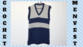 CROCHET ADULT VESTALL  SIZESMENS WAISTCOAT CROCHET PATTERNFULL TUTORIALEASY MEN V-NECK SWEATER