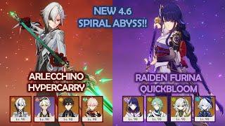 NEW 4.6 Spiral Abyss - Arlecchino Hypercarry & Raiden Quickbloom - Genshin Impact