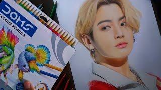 DRAWING JUNGKOOK WITH DOMS COLOUR PENCIL @DOMSIndiaofficial@BTS