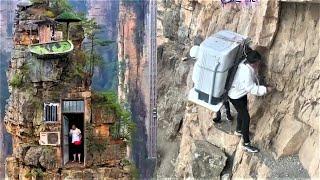 Villagers living on cliffs  Most dangerous cliff way to the village  Chinese Cliff Village