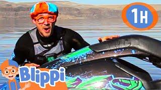 Blippi learns how to ride a JET SKI  1 HOUR OF BLIPPI TOYS