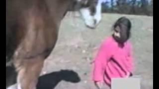 Petite fille owned par un cheval