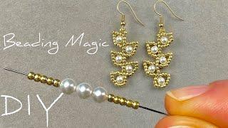 Leaf Beaded Earrings Tutorial How to Make Pearl Earrings using Seed Beads  Beading Tutorials