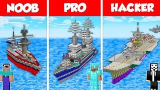 MILITARY WARSHIP BASE HOUSE BUILD CHALLENGE - NOOB vs PRO vs HACKER  Minecraft Battle Animation