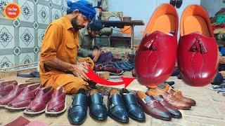 Indigenous Craftsman Making a Handmade Pure leather shoes With wonderful skills