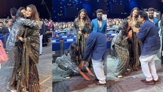 Aaradhya Bachchan touching Feet & hugging Aishwarya Rai after she won award in Dubai without Abhisek