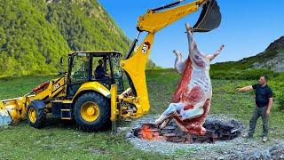 A Giant Bull Roasted Underground Only An Excavator Could Lift It