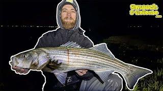 SLOT Stripers on Midnight Tide Switch while Surf Fishing Long Island Bays
