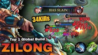 Zilong 34Kills Crazy Damage Best Build and Emblem 2023 - Zilong Gameplay