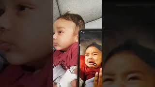 Baby crying after hearing his own cry