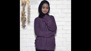 HIKOS 히잡 한국 스타일 Hijabers Korean Style Sweater  Wanita Motif Garis Rajutan  Warna Ungu