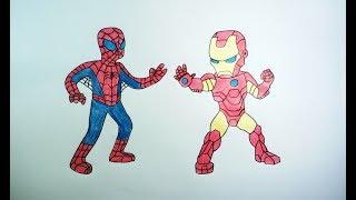 How To Draw Spider man Vs Ironman Coloring Pages