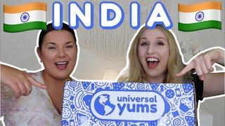 TRYING INDIAN SNACKS   Universal Yums  Super Yum Box  July 2024  INDIA