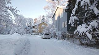 4K Freezing Crunchy Snow ️ Beautiful Snow-Covered Sunny Winter Day Walk in Helsinki Finland